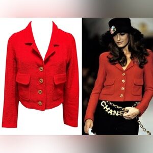 S/S 1993 Chanel Red Tweed Cropped Jacket